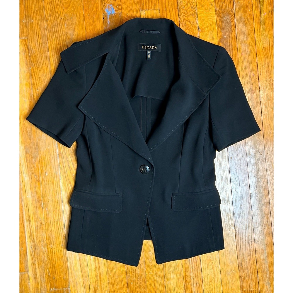 Escada Vintage Short Sleeve Black Blazer Women's 34 Small XS